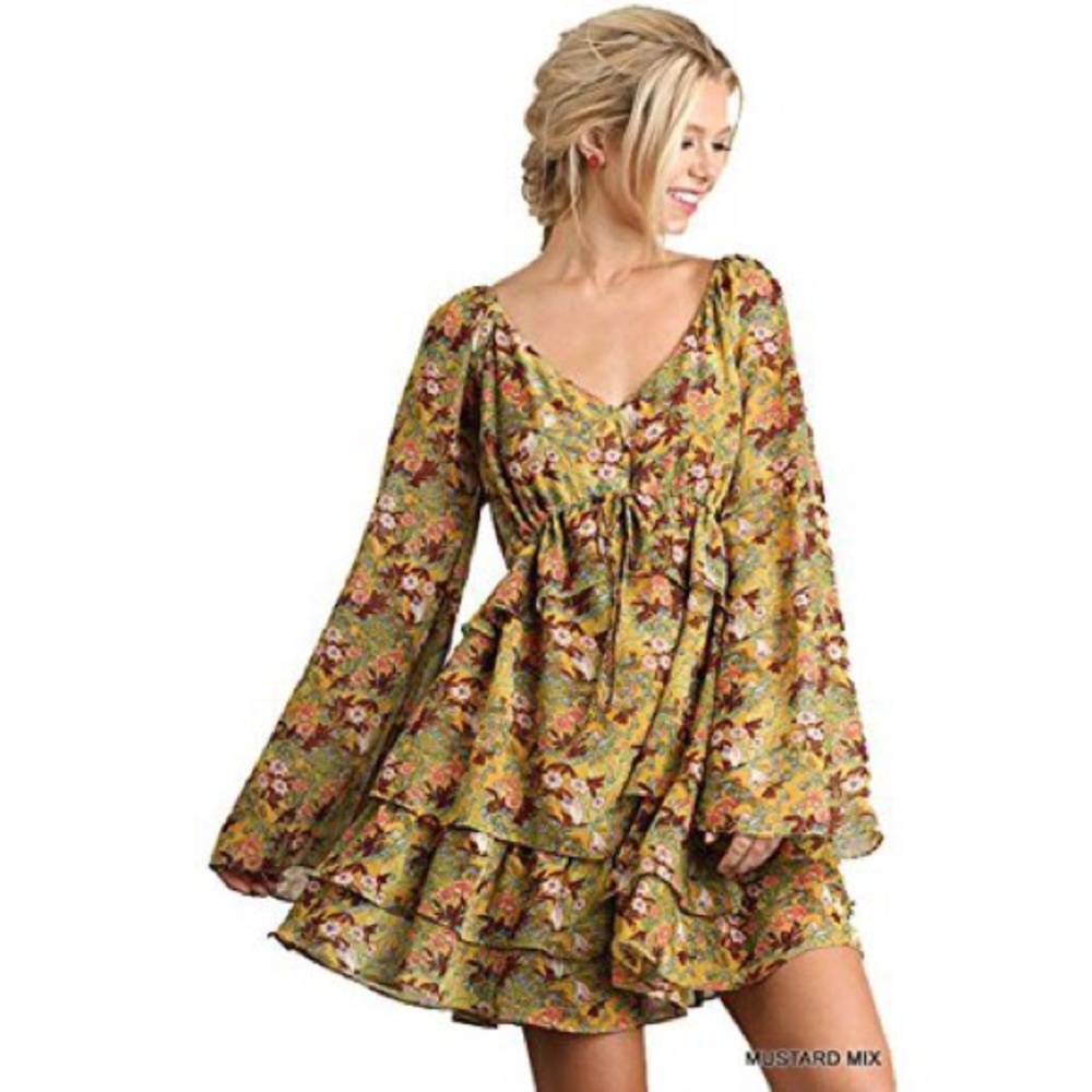 Umgee mustard mix peasant dress